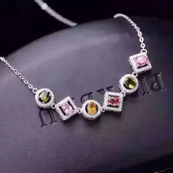 

Fidelity natural multicolor tourmaline chains Necklaces s925 sterling silver natural color gemstone Necklaces fine jewelry women