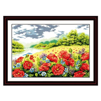 

Joy Sunday chinese crossstitch kits Poppy garden DMC14CT11CTcottonfabric livingroom dininghall restaurant home hotel painting