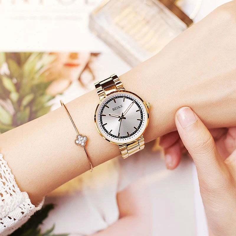 

BEIKE High Quality Luxury Women Watches Waterproof Business Gold Stainless Steel Ladies Quartz Wristwatch Ladies Dress Watch