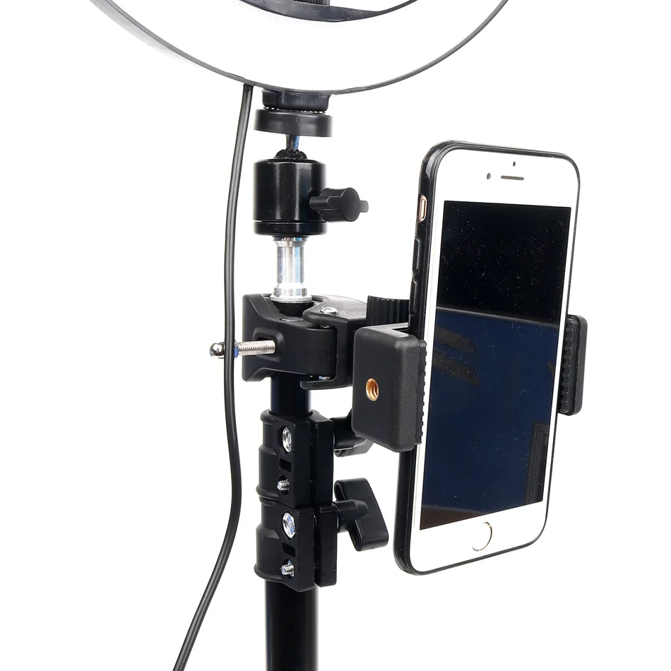 Светодиодный кольцевой светильник, лампа для видео в реальном времени, кольцевая лампа для селфи, штатив для осветительного прибора, держатель для телефона, камера, фотостудия, лампа для макияжа