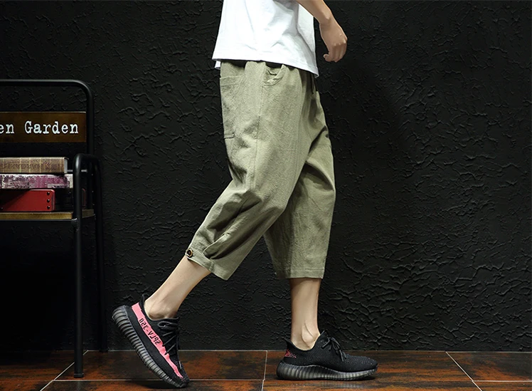 Шаровары мужские повседневные белье с эластичным поясом капри широкие мешковатые брюки