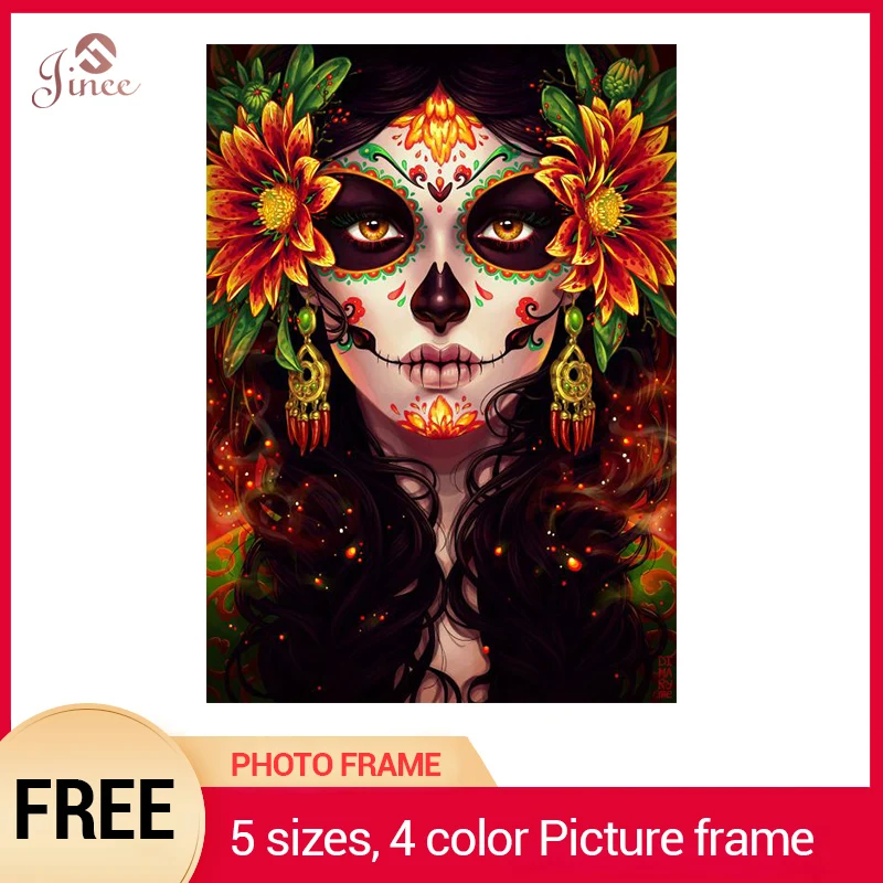 

5D DIY Sugar Skull Diamond Painting Cross stitch Diamond Embroidery Women Picture Of Rhinestones Home Decor Gift With Frame