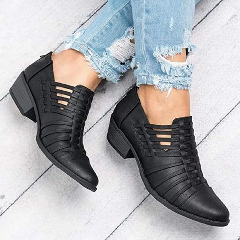 

2019 New Platform Thick Heels Ankle Women's Boots Autumn Hollow Out Zipper Clog Party Shoes Woman Footwear Ladies laarzen dames