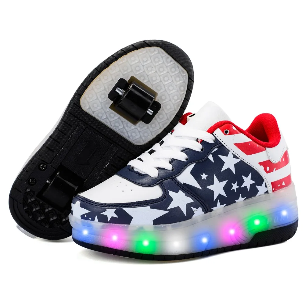 

USB Charger Children Shoes With LED Lighted Boy & Girls Roller Sneakers Sports Casual Fashion Kids Two Wheeles Shoes Size 29-40