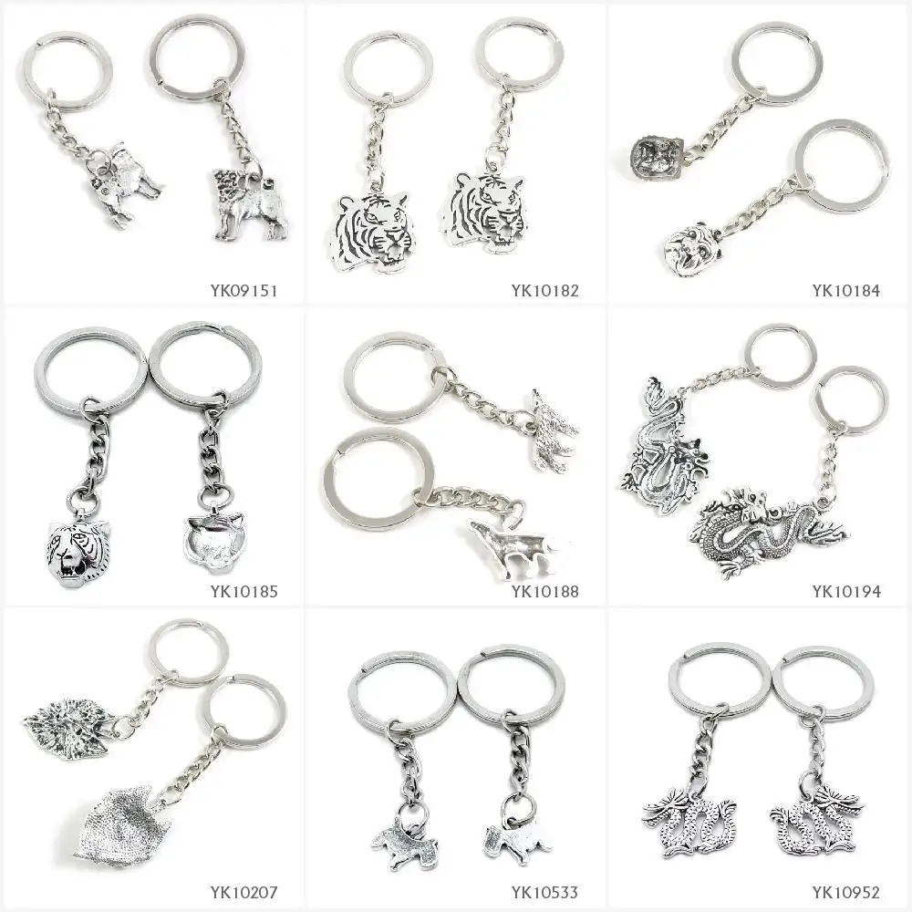 

Metal Antique Silver Keychain Keyring Keytag Key Chain Ring Pug Dog English Bulldog Tiger Head Wolfhound Chinese Dragon Wolf