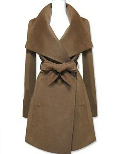 Hepburn Wrap Black De À Massif D'hiver khaki Longues Col Manches Casual Femmes Belted Manteau Style r1Bgxwqr