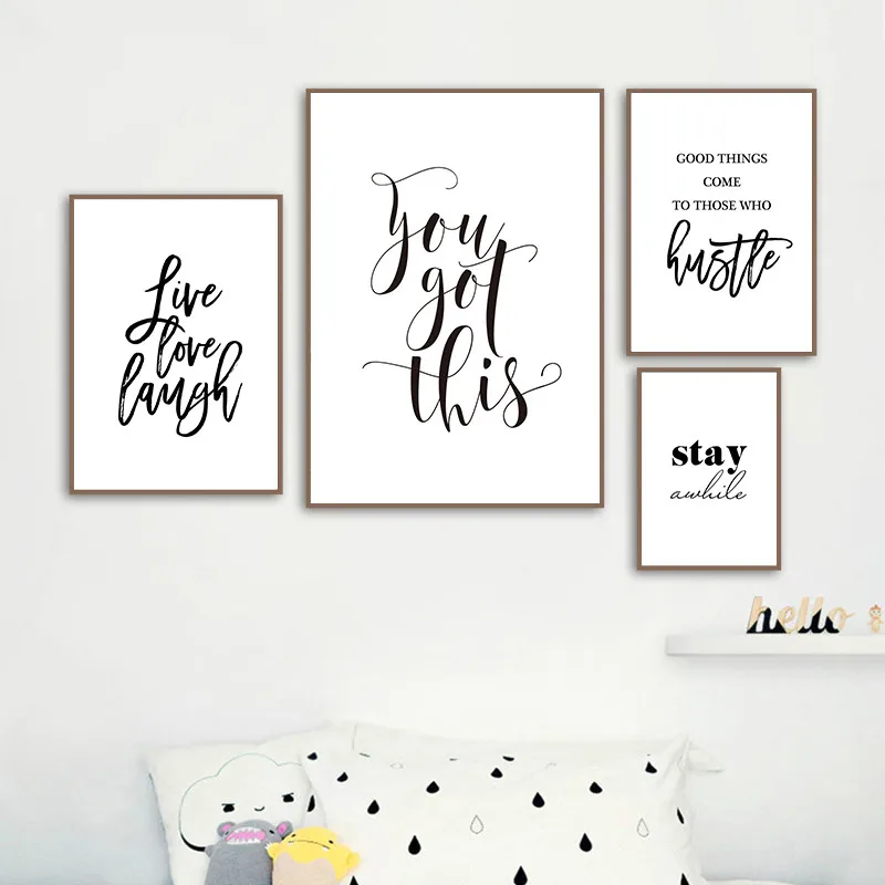 Live Love Laugh Inspiring Quotes Wall Art Canvas Painting Black White Wall Poster Prints For Living Room Modern Home Decor Al132