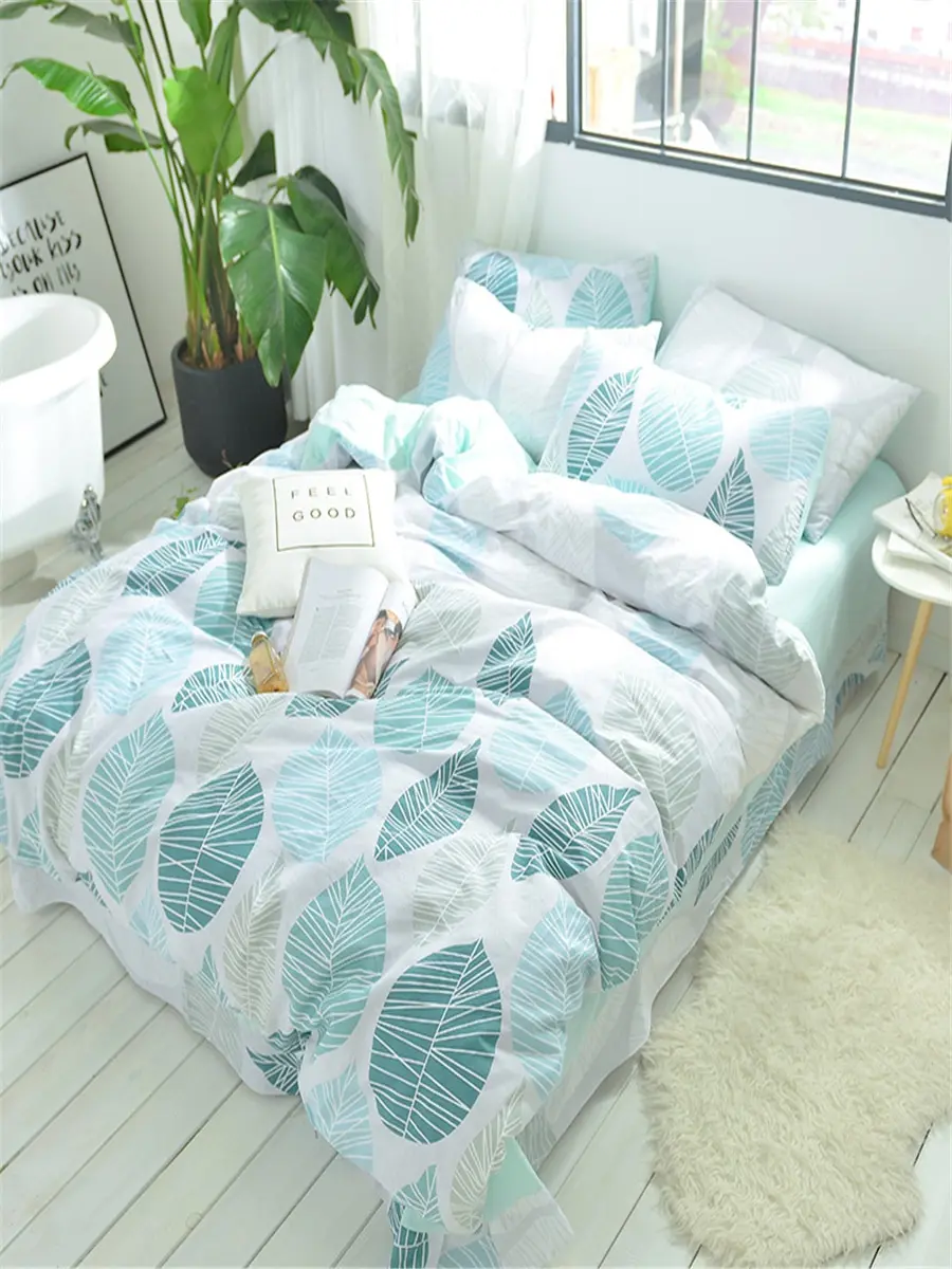 

3Pcs/4Pcs Home Bedding Set Leaves Pattern Comfortable Soft Simple Bedding Set