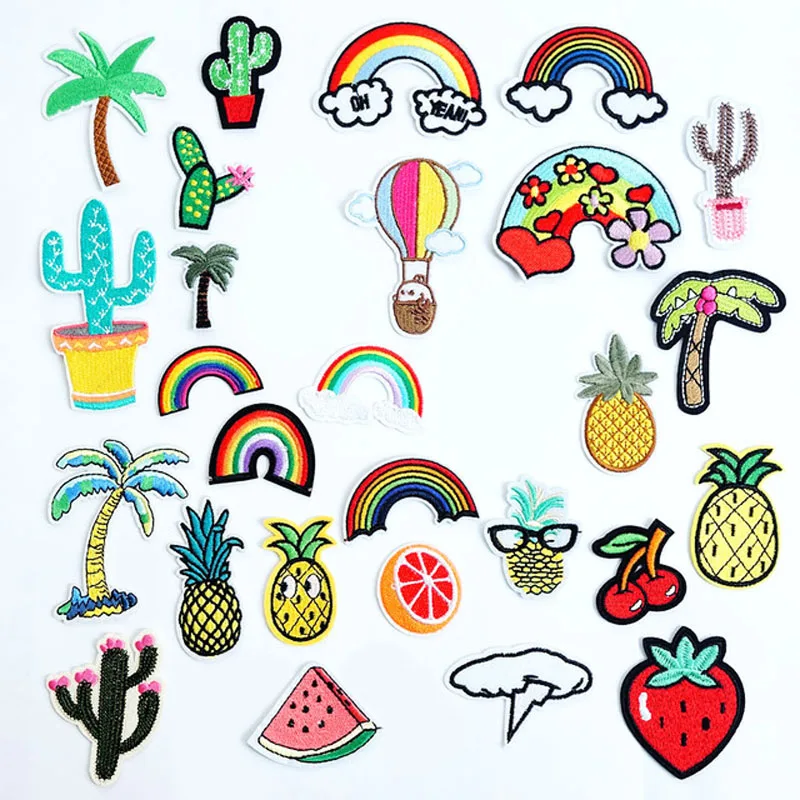 

Pineapple Rainbow Cactus Iron On Patches Sewing Embroidered Applique for Jacket Clothes Stickers Badge DIY Apparel Accessories