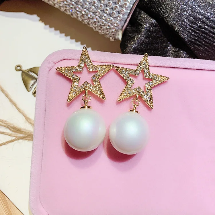 

Shiny Side New Women's Fashion Brand Jewelry Crystal Star Stud Earrings for Women Gift Simple Pearl Earrings