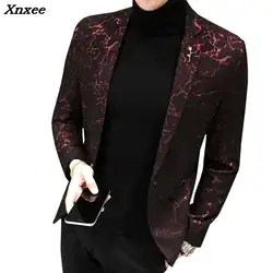 Мужской s напечатанный повседневный деловой пиджак тонкий новый ветер красный синий черный 5XL элегантные свадебные вечерние стильные