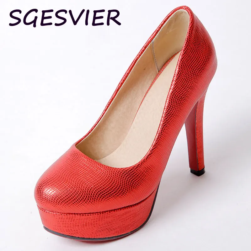 

spring 2017 Sgesvier new arrival sexy fashion style Women pumps solid color shalollw platform high thin heel women shoes sc566