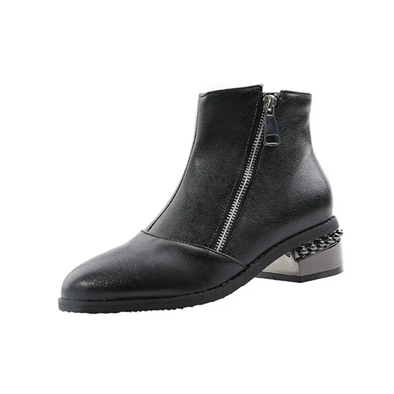 

B2-1 Size 32-48 Female PU Leather Ankle High Boots Ladies Comfort Round Toes Boot Woman Thick Heels Shoes Women Winter Shoe