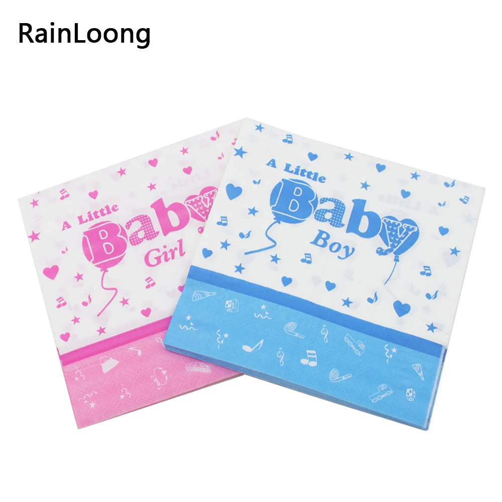 

[RainLoong] A Little Baby Girl Boy Paper Napkin For Gender Reveal Festive Tissue Decoration Servilleta 33cm*33cm 1pack/lot