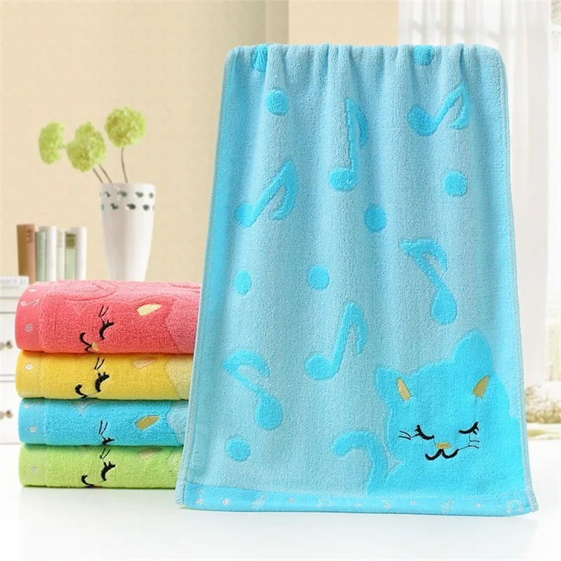 

Cartoon Bamboo Fiber Kids Face Bathing Shower Towel 25x50cm Musical Cat Design Children Hand Towel Strong Water Absorbing