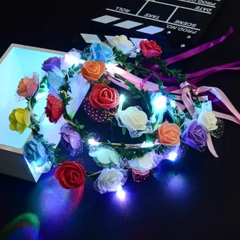 

Hawaii Flashing Flower Headband Kids Adults Light Up Garland Hair Accessories Wreath Glow LED Party Supplies Wedding Concert