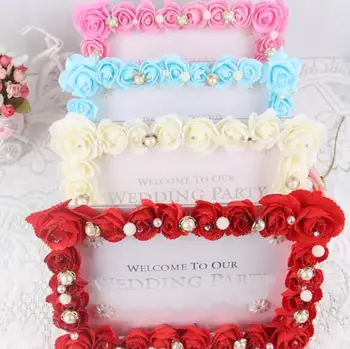 

Artificial Rose Flower Rhinestone Pearl Photo Frame Wedding Reception Table Place Decoration For Wedding Party Valentine's Day
