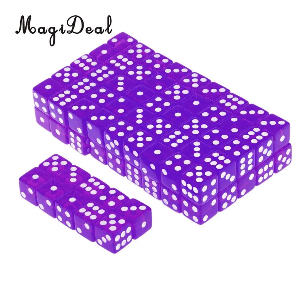 MagiDeal High Quality 100 x Translucent 16mm Six Sided Spot Dice RPG Games for Funny Party Club Dice Sport Game 5 Colors Choose