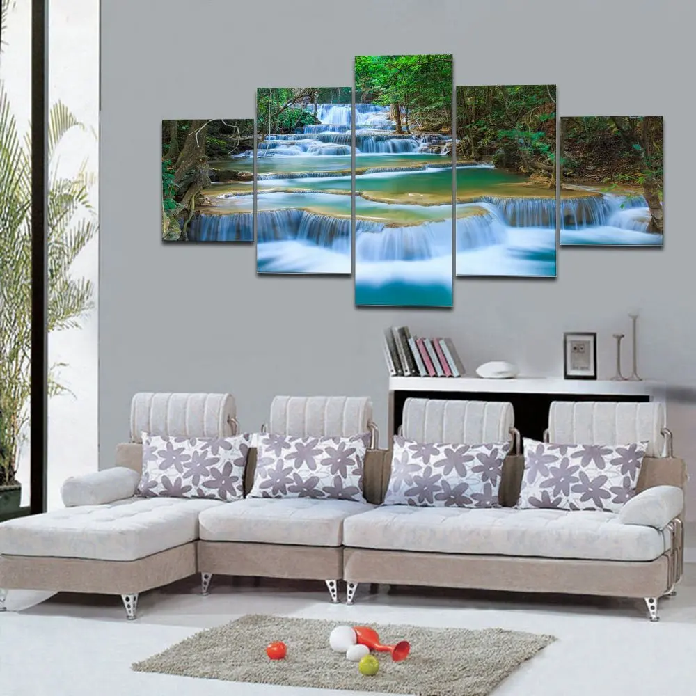 BANMU большой Тихий водопад 5 панелей Современная печать на холсте художественные пейзажные картины фото картины на холсте настенное искусство