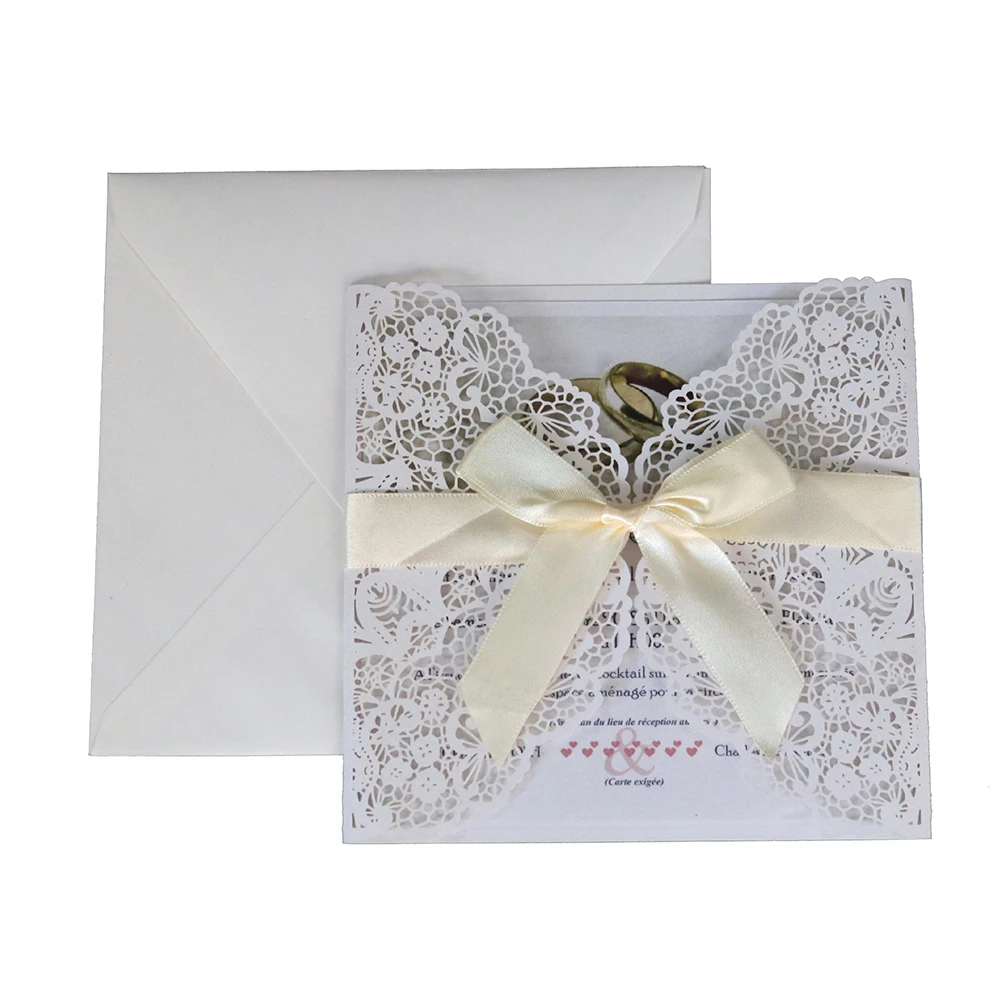  10pc/lot Hollow Laser Cut Wedding Invitations Elegant Lace Design Engagement Wedding Invitation Car - 33022680466