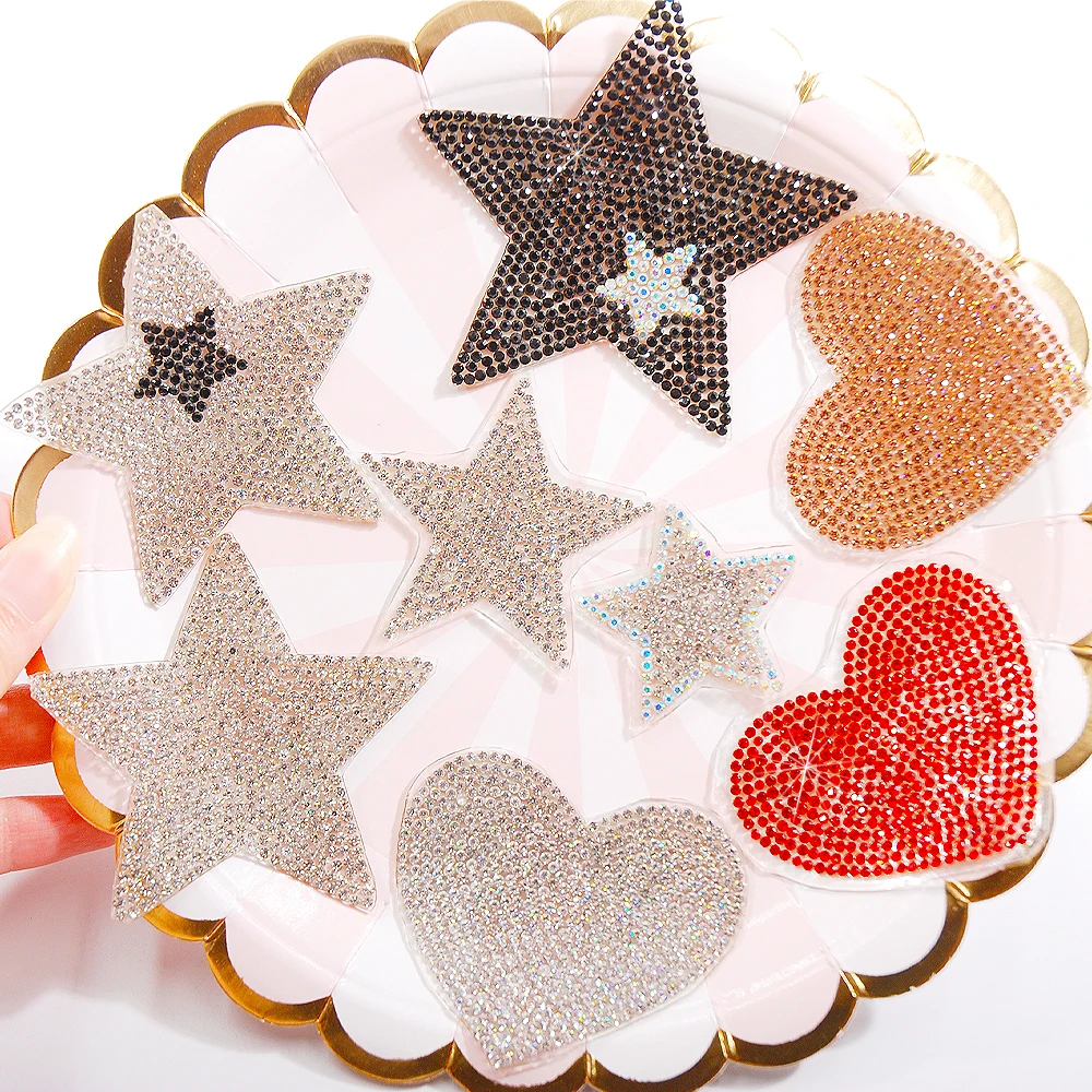 6.5cm rhinestone star stickers rhinestones applique 5pcs/pack hotfix heat transfer design iron on For kids garment bag shoe