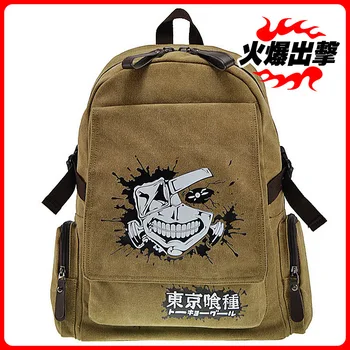 

Khaki Tokyo Ghoul Kaneki Ken Anime Action Figure Printed Canvas Zipper Closure School Student Bag Men Daily Cartoon Backpack