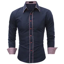 Новая модная коллекция весна-осень ; полосатый Повседневное Длинные рукава вечернее платье рубашки Повседневное мужская одежда camisa masculina