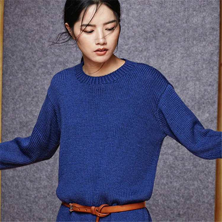 100% ручной работы из чистой шерсти вязать для женщин уличная свободные открытый подол Oneck длинный пуловер, свитер one & over размеры