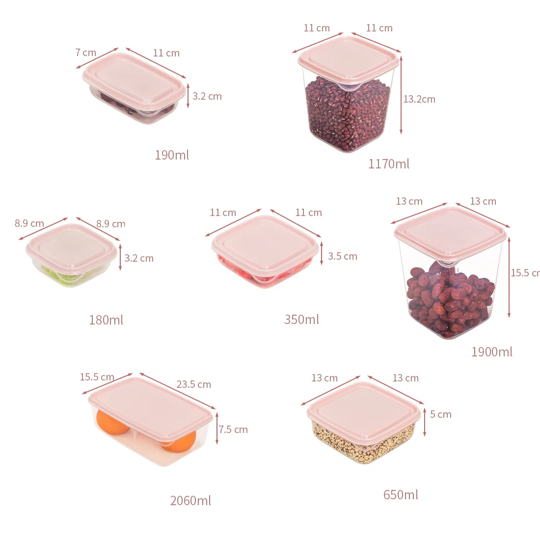 17 piezas de plástico caja de almacenamiento de alimentos sellados preservación para Camping al aire libre familia comer vajilla-rosa claro