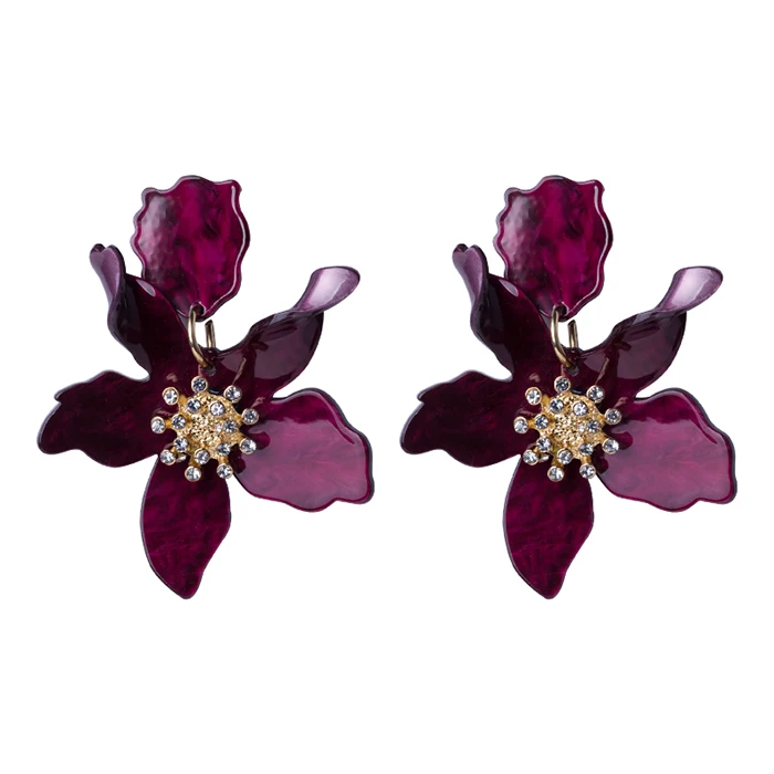 Trendy Big Acrylic Drop Earrings for Women Statement Vintage Wedding Party Earrings Fashion Jewelry Dangle Flowers Brincos - Окраска металла: purple
