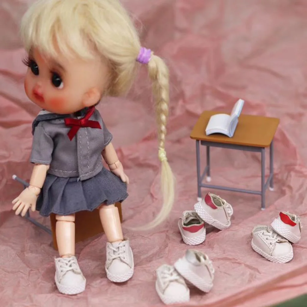 Fashion PU Shoes Flat Heel Lace Up Sneakers for OB11 1/12 BJD Ball Jointed Doll Clothes Outfit 11inch Doll DIY Accessories