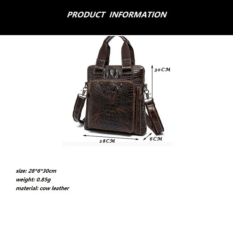 crocodile Genuine Leather Bag Men Bag Cowhide Men Crossbody Bags Men's Travel Shoulder Bags Tote ipad Briefcases Handbag