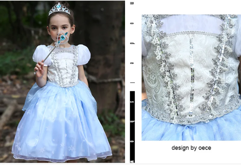 Летнее платье для девочек Дети Cindrella снег белый костюм Cosplay платье принцессы для маленьких девочек Детский костюм Рапунцель и Авроры Belle Платье Vestidos