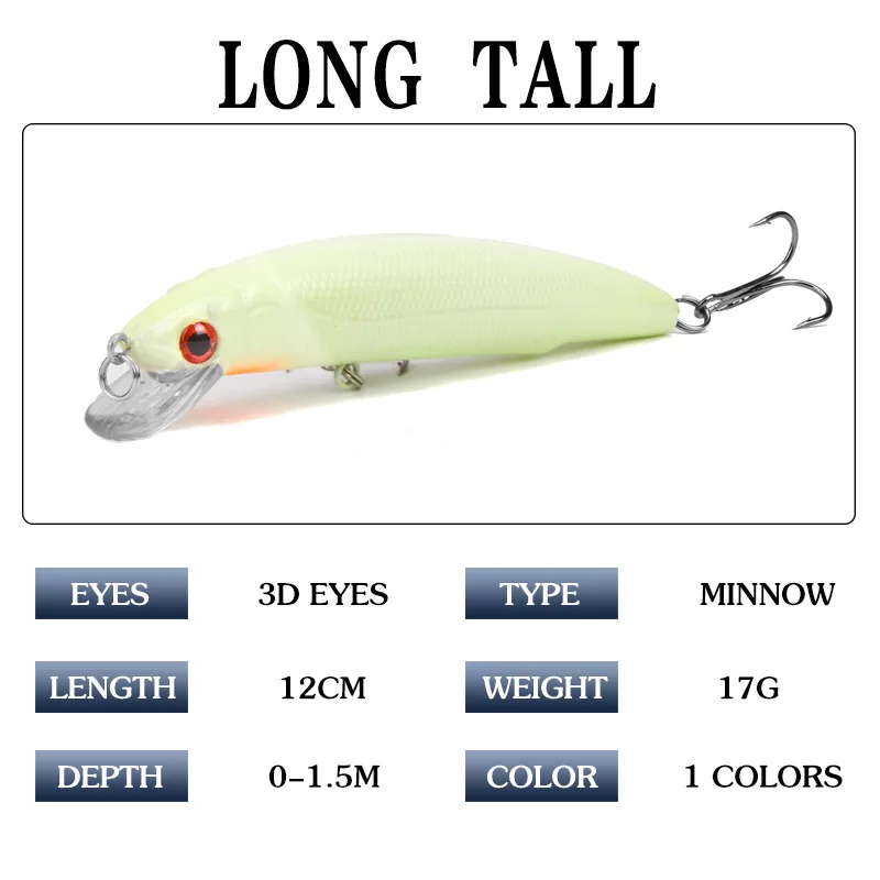 1Piece 120mm 17g Isca Artificial Minnow Luminous Bait Wobblers Crankbait With 2 Treble Hooks For Sea Fishing Lure Pesca 1Piece 120mm 17g Isca Artificial Minnow Luminous Bait Wobblers Crankbait With 2 Treble Hooks For Sea Fishing Lure Pesca
