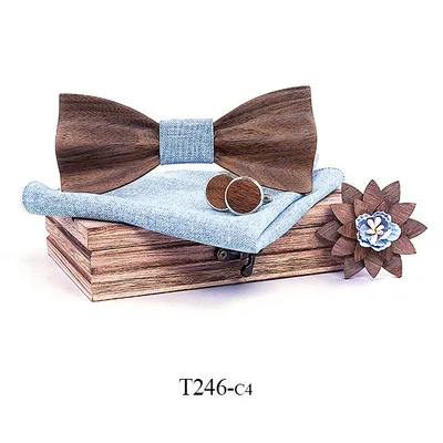 Мужской s 4 шт деревянный галстук-бабочка галстук набор мужской платок деревянный галстук-бабочка запонки галстук для бизнес свадьбы Bowkbnots 3D галстук-бабочка дерево - Цвет: T246-C4