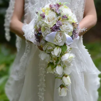

MissRDress 2018 Waterfall Purple White Wedding Flowers Bridal Bouquets Artificial Wedding Bouquets For Wedding Decoration JKPP03