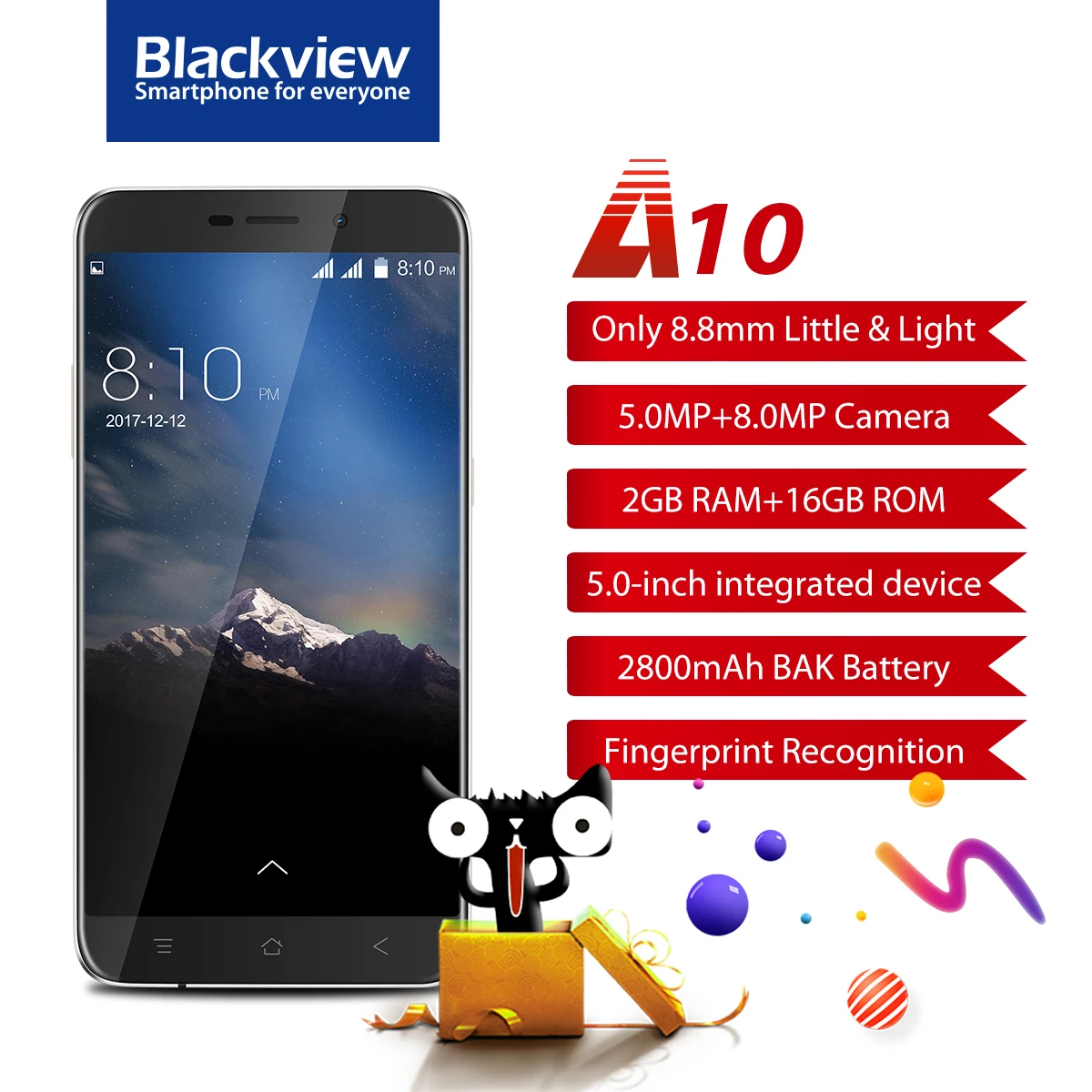 Новый Blackview A10 смартфон отпечатков пальцев 2 ГБ + 16 MTK6580A Quad core Android 7 0 5 дюйма HD 3g Mobile