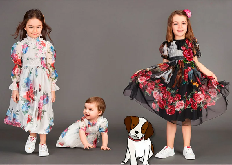 100X145 см маленькая собака с цветочным принтом тонкая шифоновая ткань для женщин дети родитель-ребенок летние длинные платья Блузка Шитье DIY