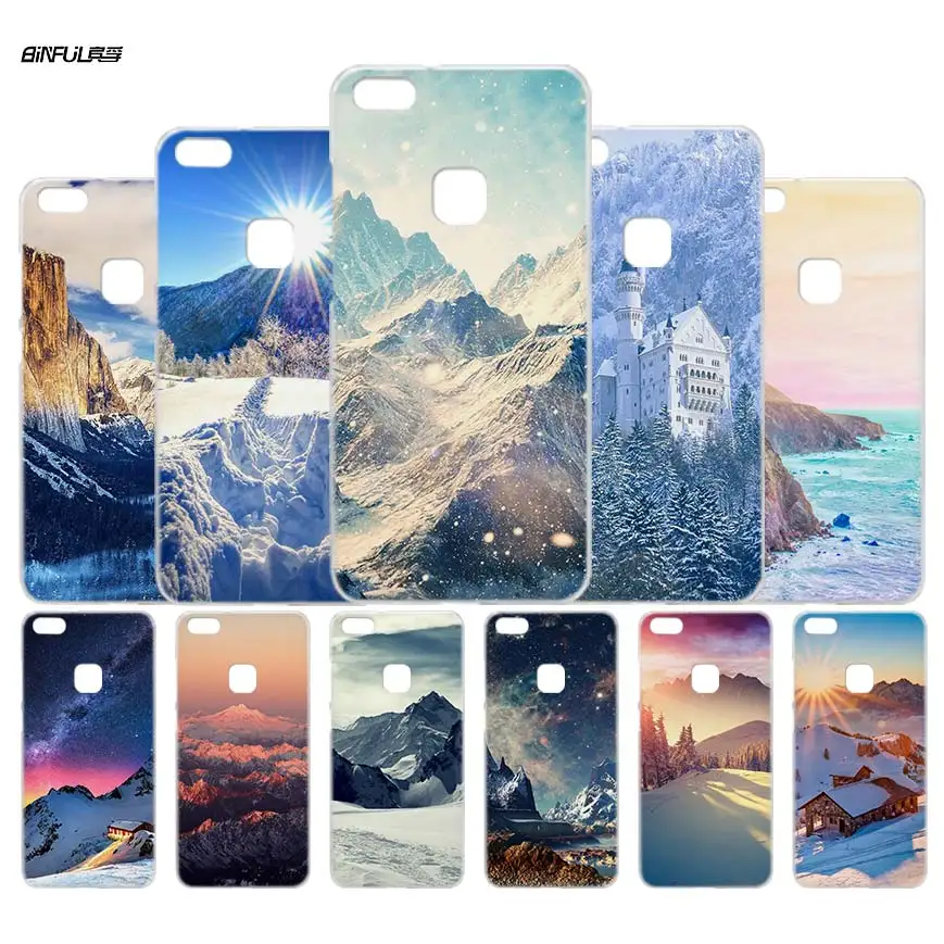 

BiNFUL Purple Winter Mountain Landscape Clear Case Cover Shell for Huawei P6 10 9 8 Lite 2017 Plus Mate 8 9 10 S Lite Pro