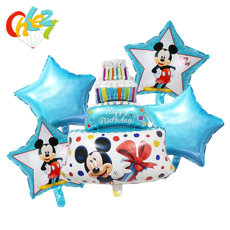 Blue Pink Large Cake Minnie Mickey Happy Birthday Foil Balloons for Baby Kids Birthday Party Decorations Inflatable Air Ballons - Цвет: 16