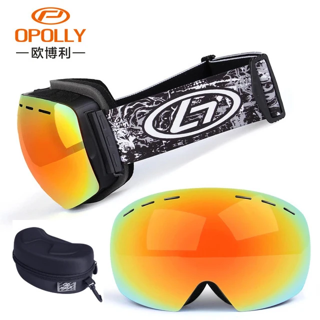 OBAOLAY, лыжные очки, двухслойные, анти-туман, большая Лыжная маска, очки для катания на лыжах, для мужчин и женщин, ветрозащитные, снежные очки для сноуборда, лыжные очки - Цвет: Orange 03 box