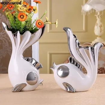 

Creative Fish Shape Design Flower Vase Home Decorative Ceramic Vase Furnishing for Dining Living Room Craft Accessories Ornament