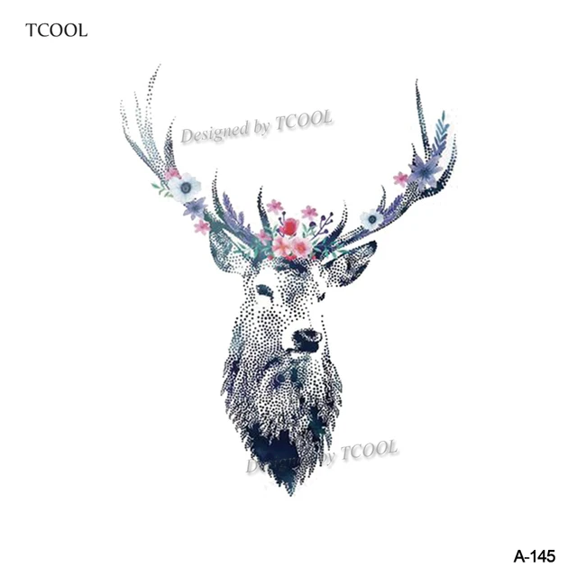 tcool cerf tête aquarelle animal tatouage temporaire imperméable
