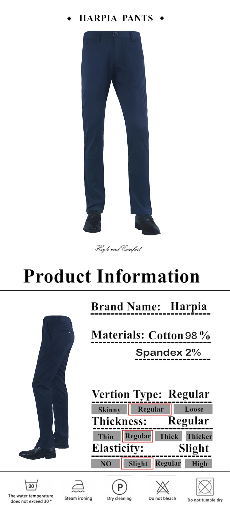 HARPIA мужские брюки деловые мужские брюки классические темно-синие повседневные прямой костюм-брюки полной длины