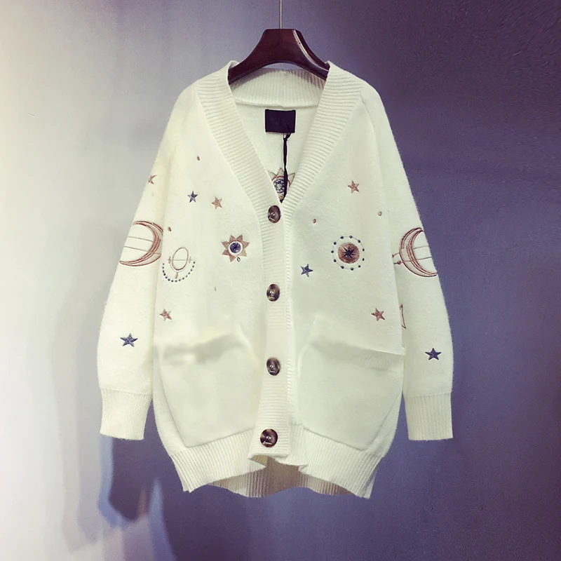 Новые винтажные вязаные свитера женские модные свитера женские зимние пальто женские Harajuku дизайнерские женские топы pull женский кардиган - Цвет: Milky white