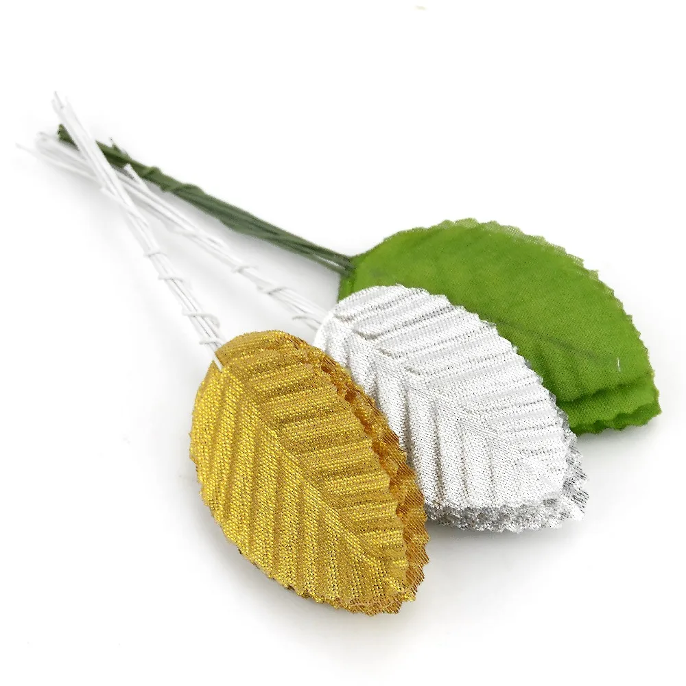 120pcs Artificial Gold Green Leaves Flower Bouquet For Wedding Home Party Decoration Fake Plastic Leaf Crafts Supplies | Дом и сад