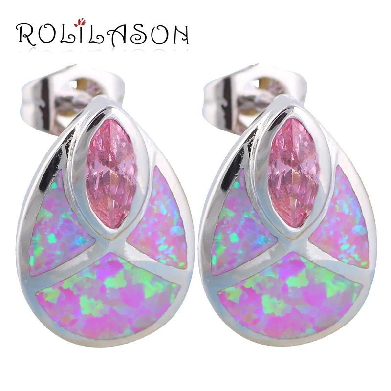 

Nobby Pink crystal design Wholesale & Retail Purple Fire Opal Silver Stamped Stud Earrings Fashion Jewelry OE300