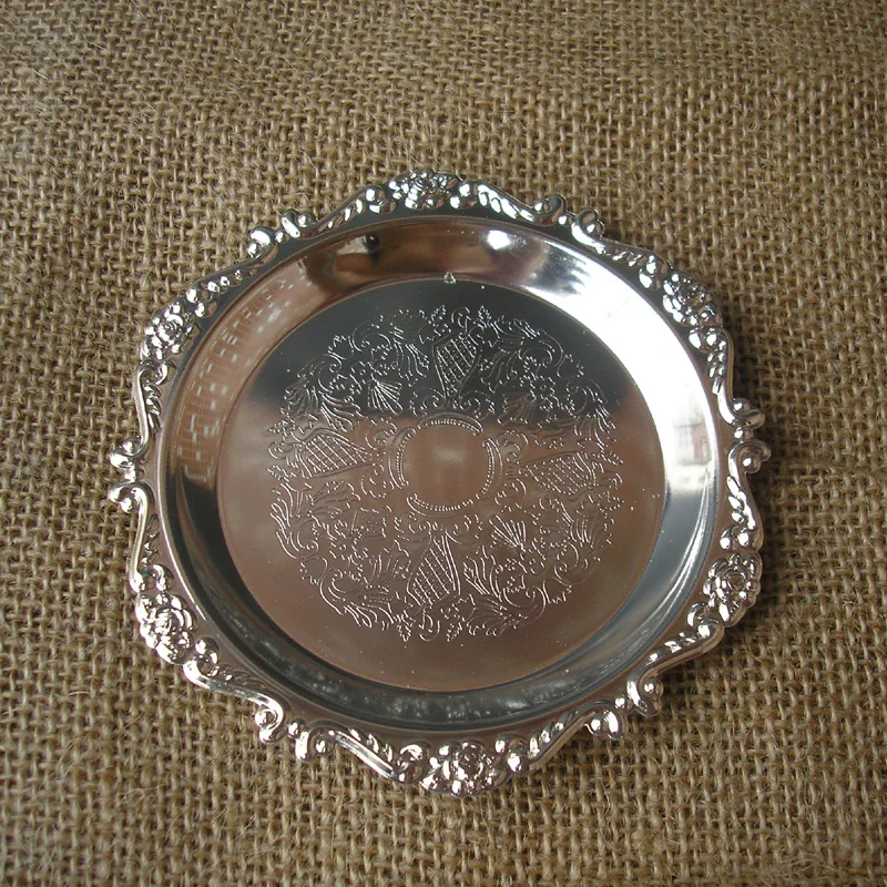 6 шт./лот Посеребренная позолоченная гравировка круглая тарелка для торта с