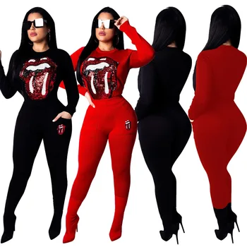 

JRRY Casual Fashion Two Pieces Women Jumpsuit Sequinned Patchwork Jumpsuit Sequins Pattern Print Jumpsuit Plus Size XXL Jumpsuit