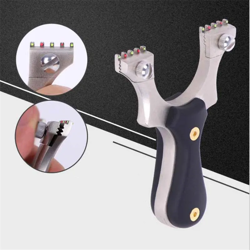 

Stainless Steel Hunting Slingshot Sandblasting Catapult Five Aiming with Flat Rubber Band Outdoor Competitive Shooting